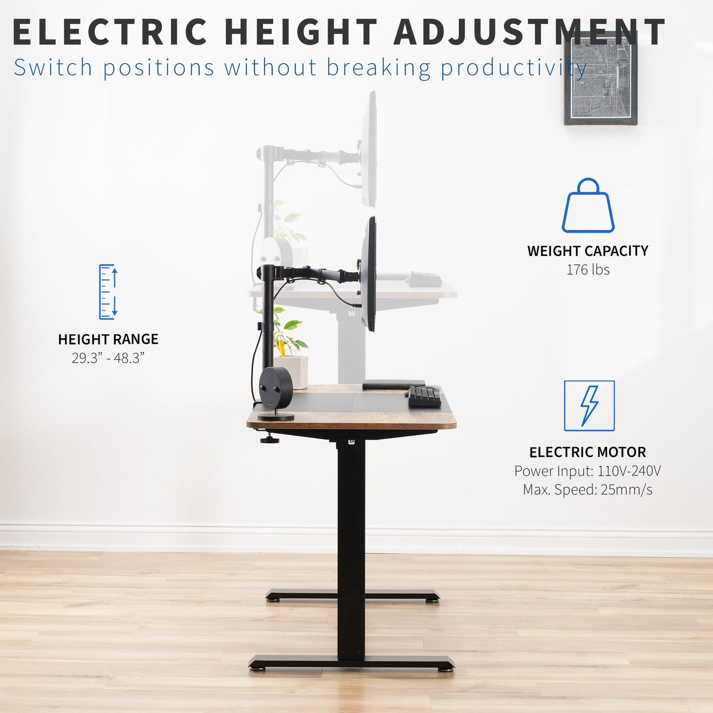 Spacious 47" x 24" Adjustable Electric Standing Desk