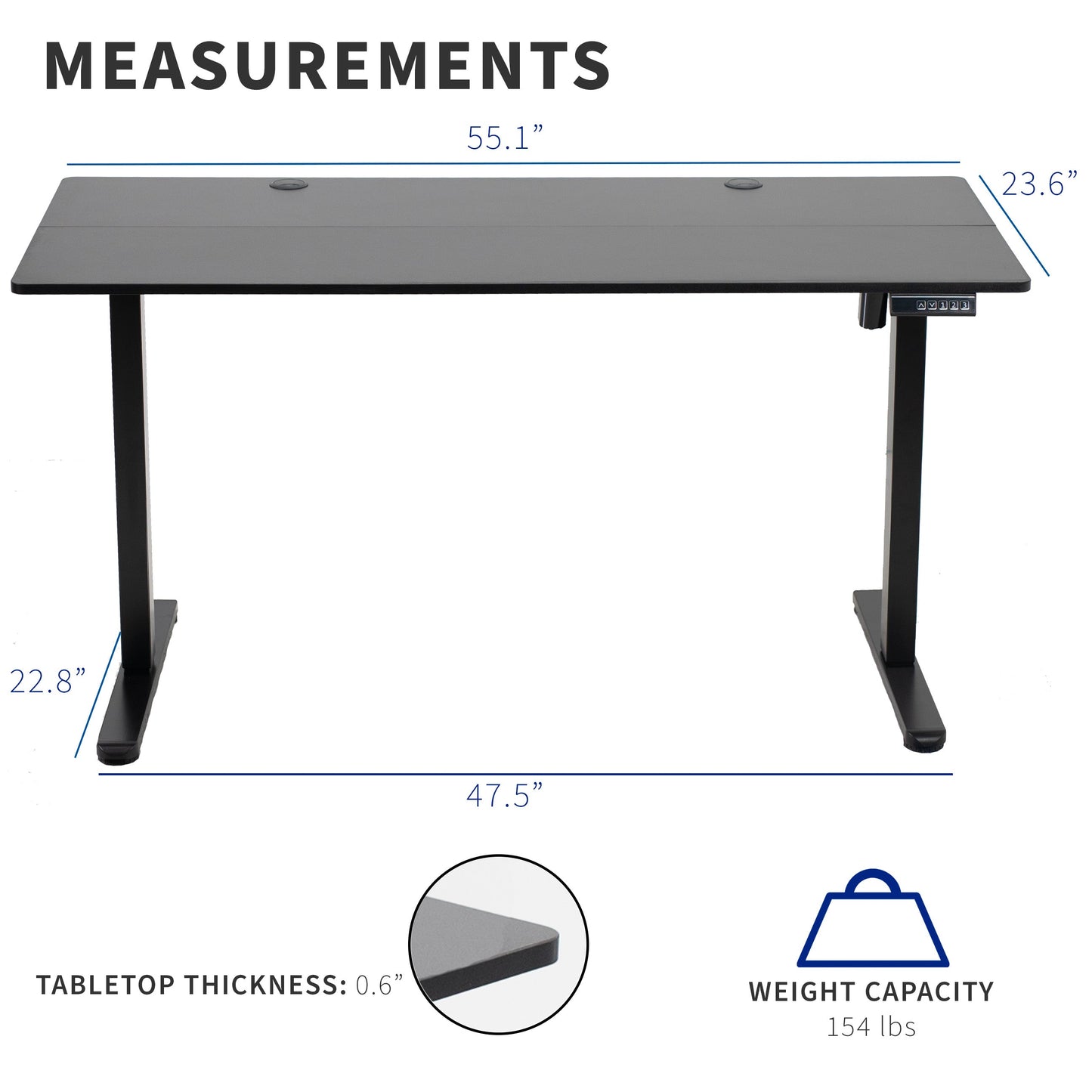 Premium 55" x 24" Adjustable Electric Standing Desk