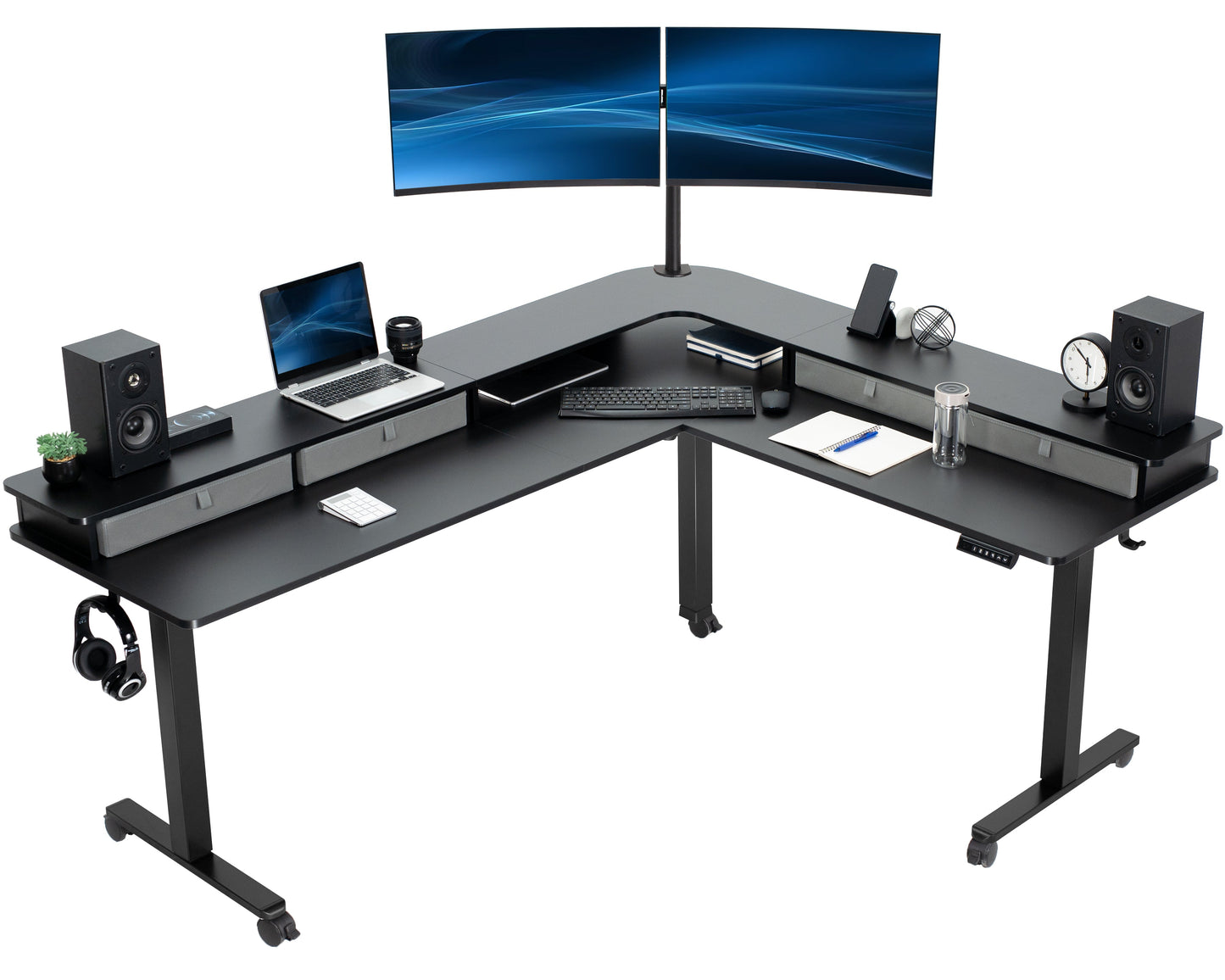 Elevate Your Workspace: Stylish Two-Tier Corner Electric Desk with Ample Storage