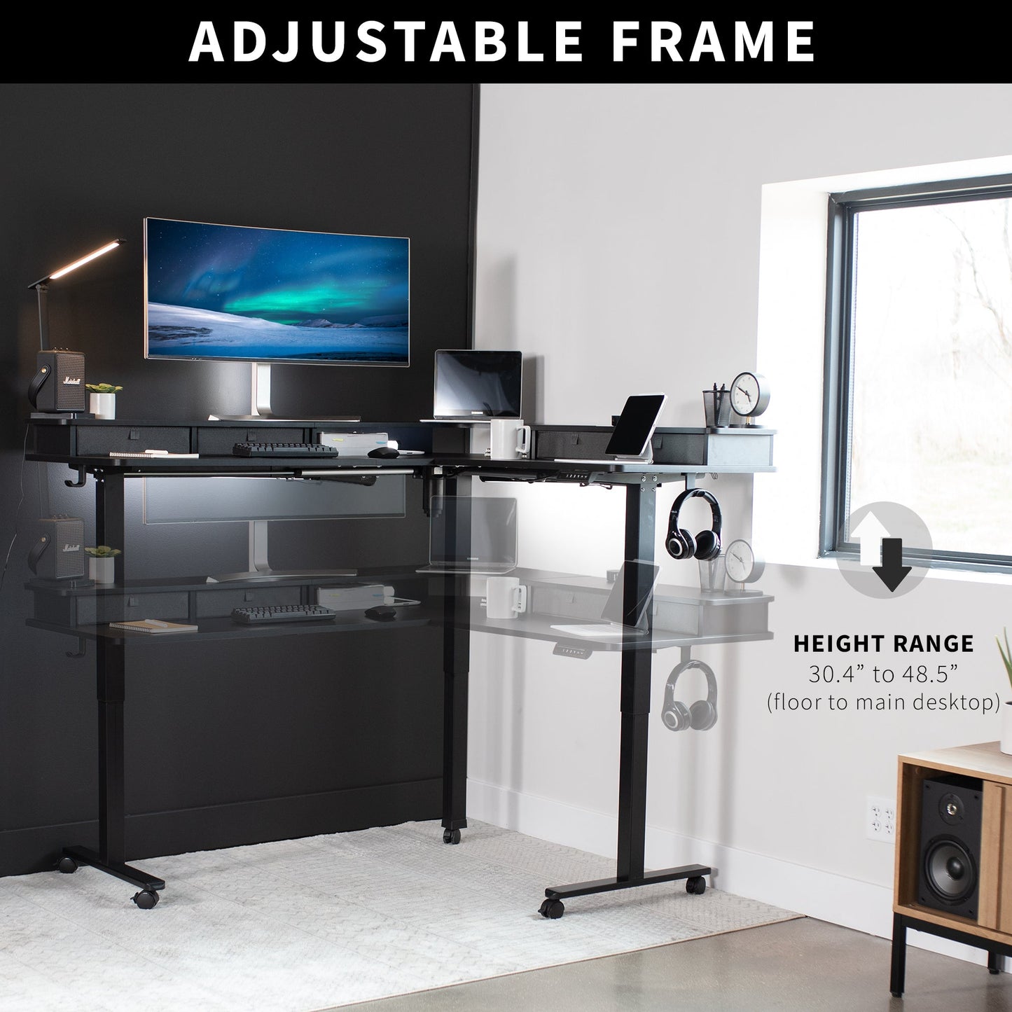 Elevate Your Workspace: Stylish Two-Tier Corner Electric Desk with Ample Storage