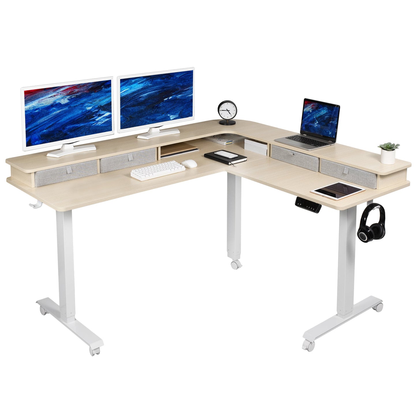 Elevate Your Workspace: Stylish Two-Tier Corner Electric Desk with Ample Storage