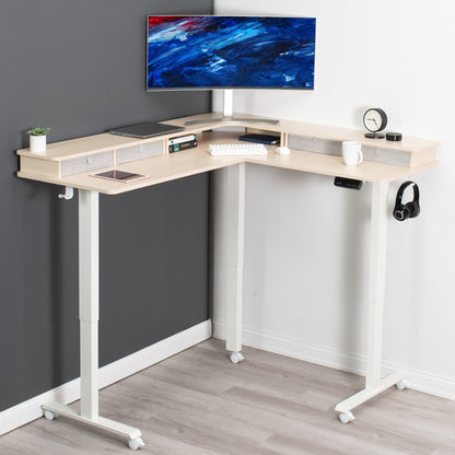 Elevate Your Workspace: Stylish Two-Tier Corner Electric Desk with Ample Storage