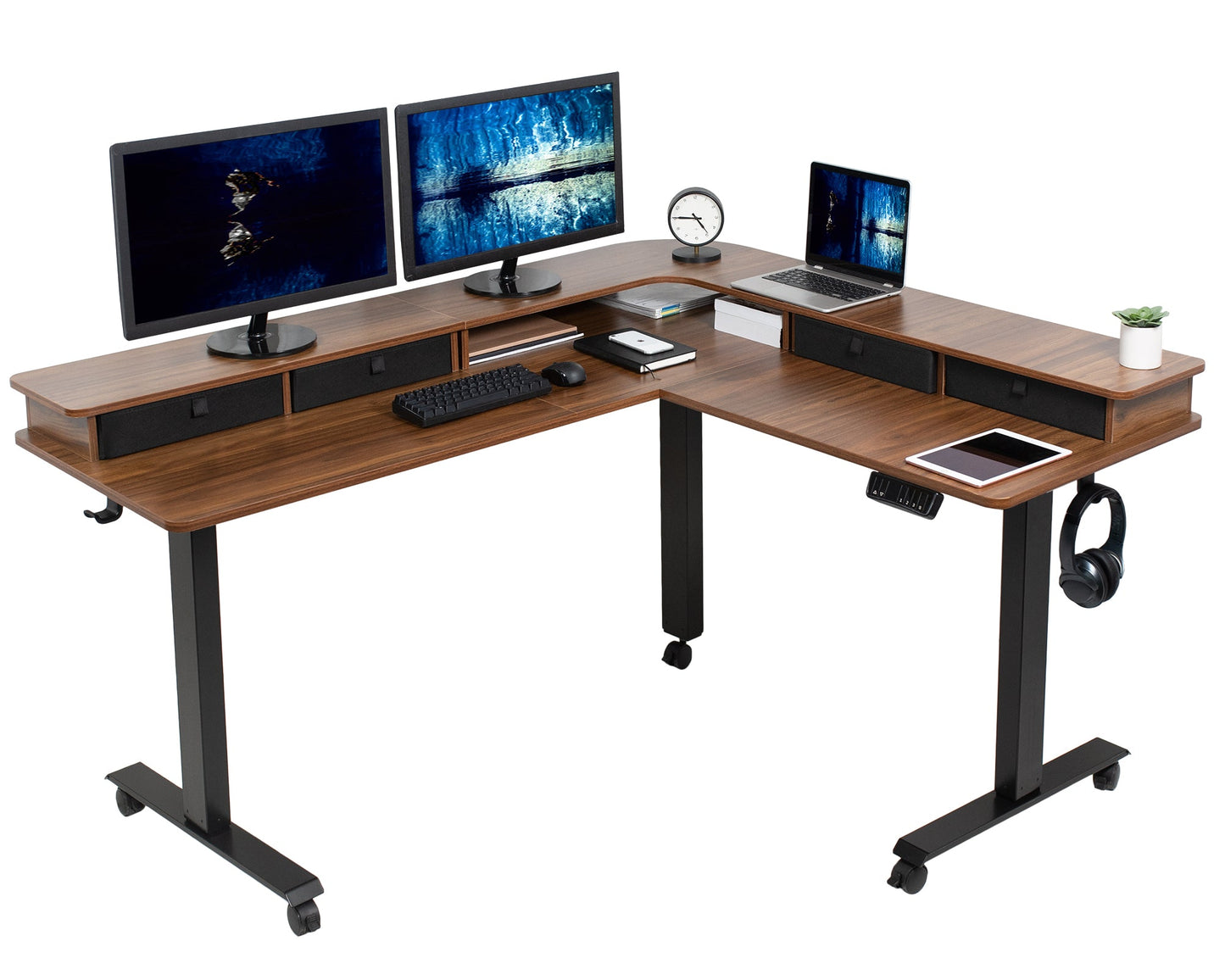 Elevate Your Workspace: Stylish Two-Tier Corner Electric Desk with Ample Storage