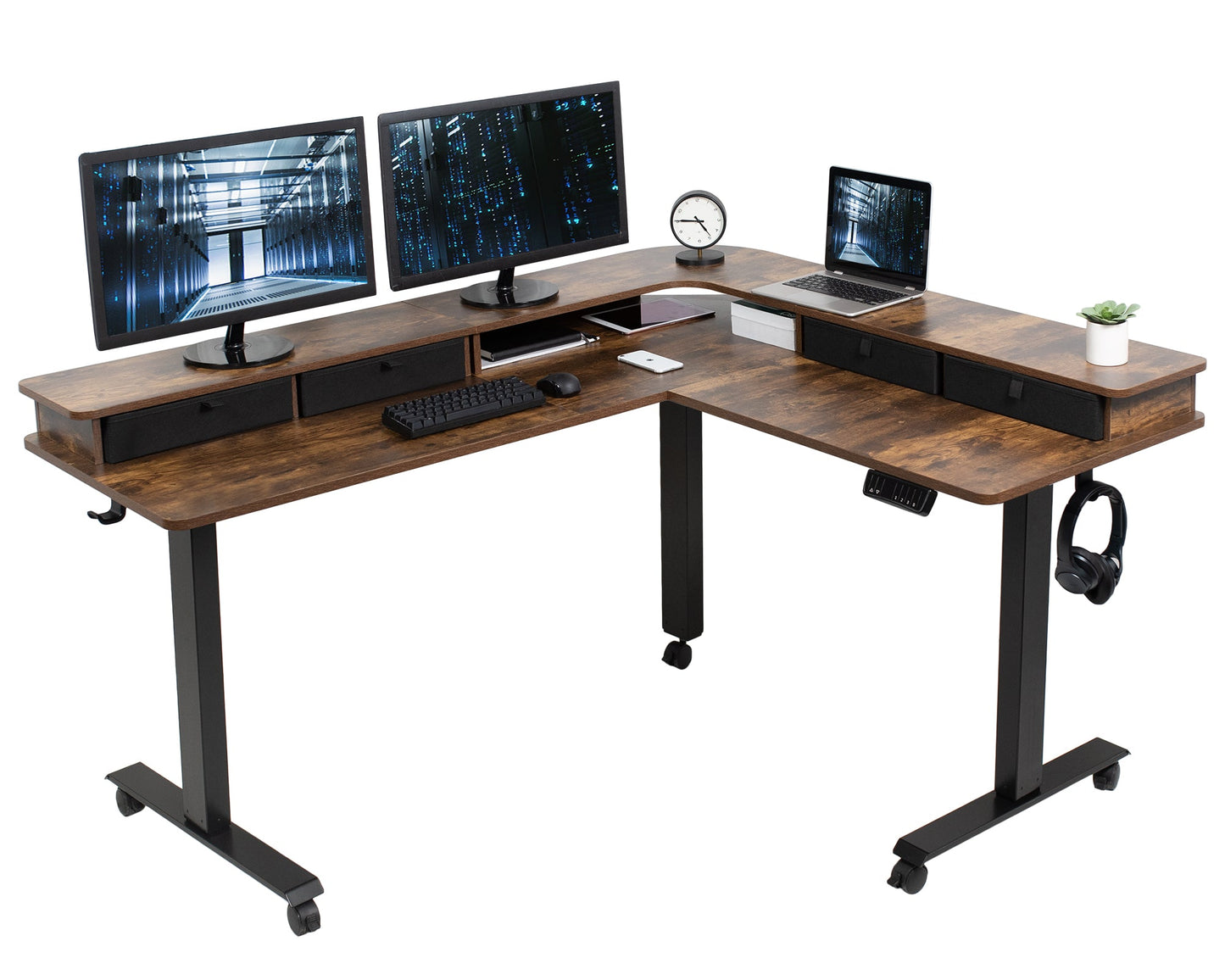 Elevate Your Workspace: Stylish Two-Tier Corner Electric Desk with Ample Storage