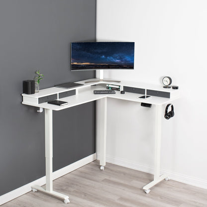 Elevate Your Workspace: Stylish Two-Tier Corner Electric Desk with Ample Storage