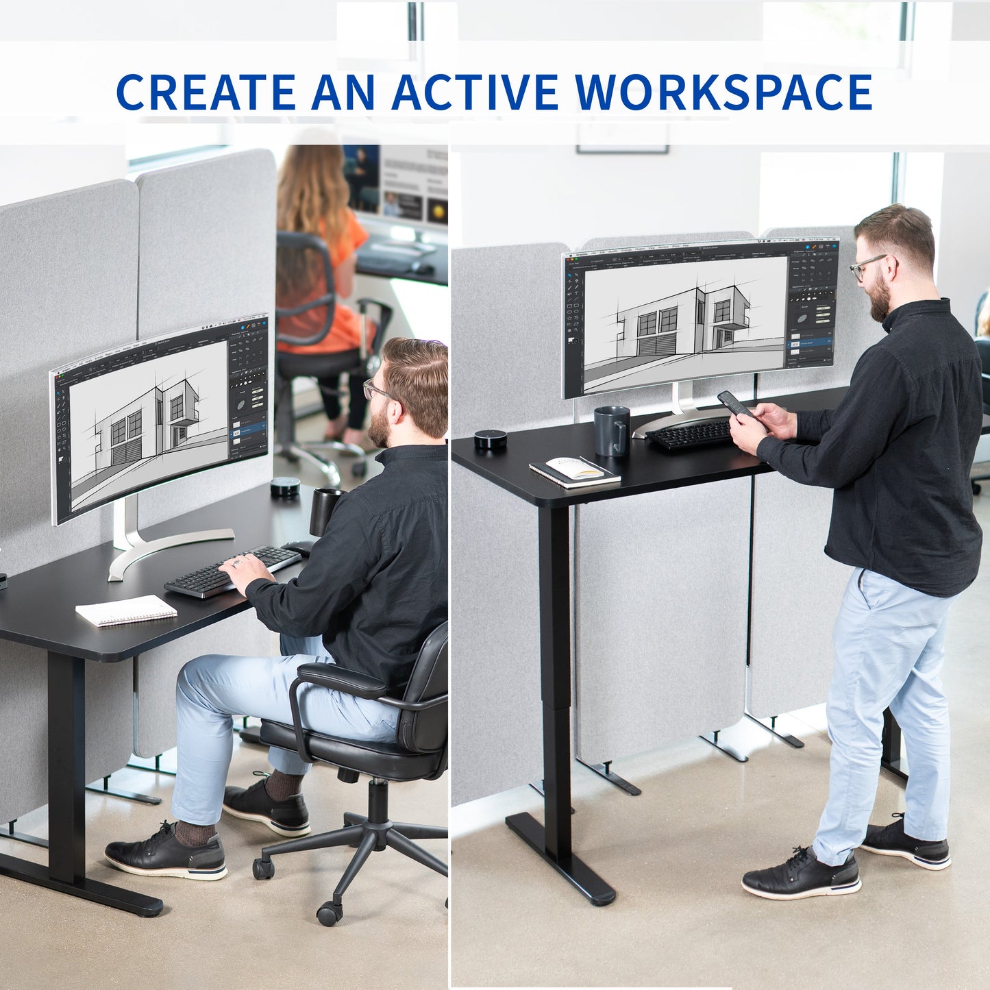 Spacious 71" x 30" Electric Height Adjustable Desk with User-Friendly 2 Button Controller