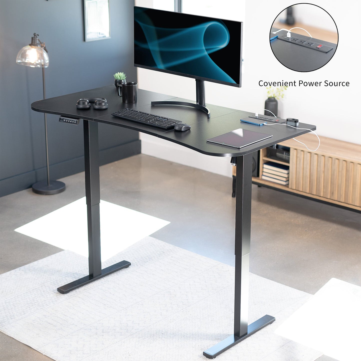 Spacious 63" x 32" Electric Height Adjustable Desk with Convenient Push Button Memory Control