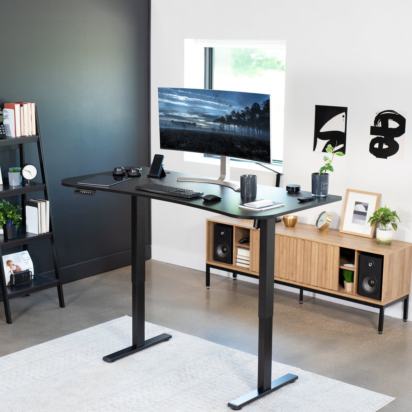 Spacious 63" x 32" Electric Height Adjustable Desk with Convenient Push Button Memory Control