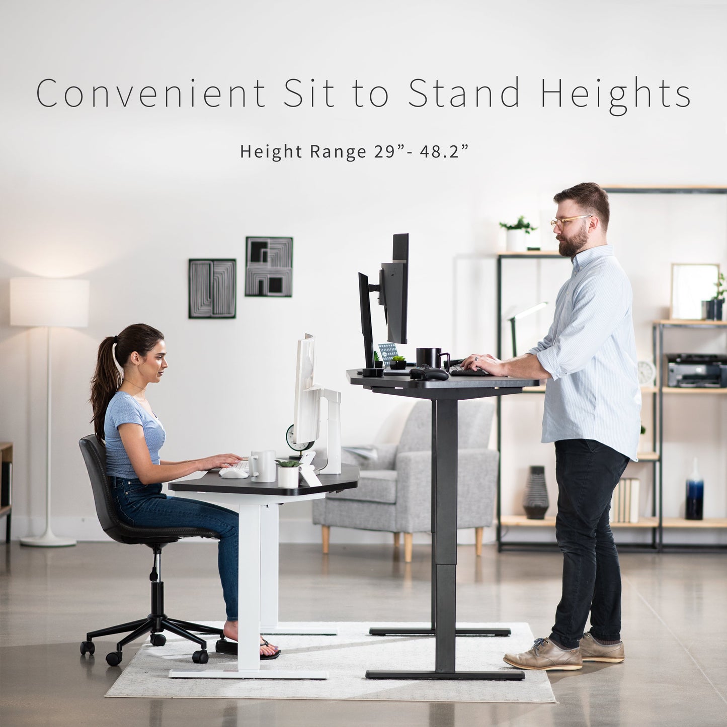 Spacious 63" x 32" Electric Height Adjustable Desk with Convenient Push Button Memory Control