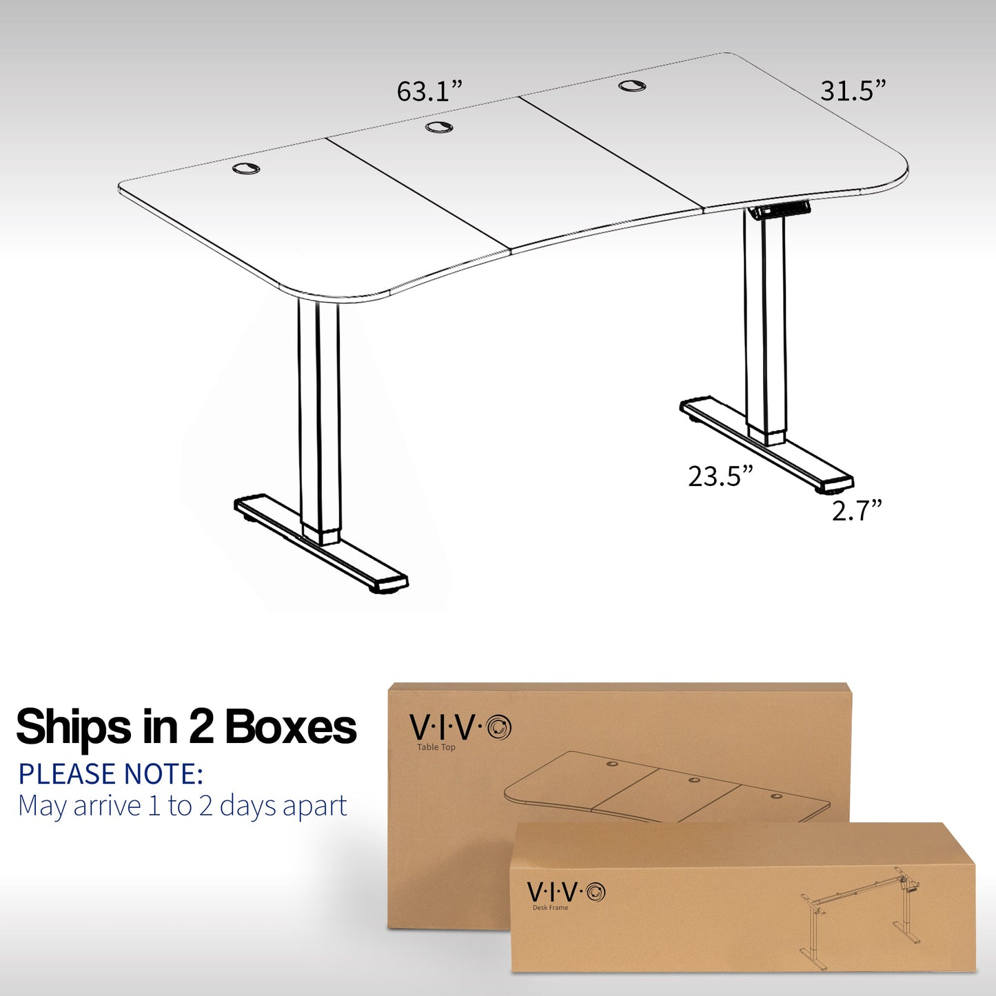 Spacious 63" x 32" Electric Height Adjustable Desk with Convenient Push Button Memory Control