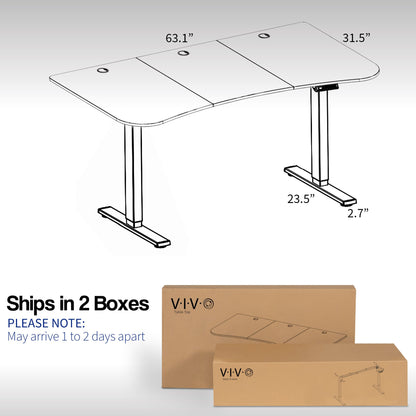 Spacious 63" x 32" Electric Height Adjustable Desk with Convenient Push Button Memory Control