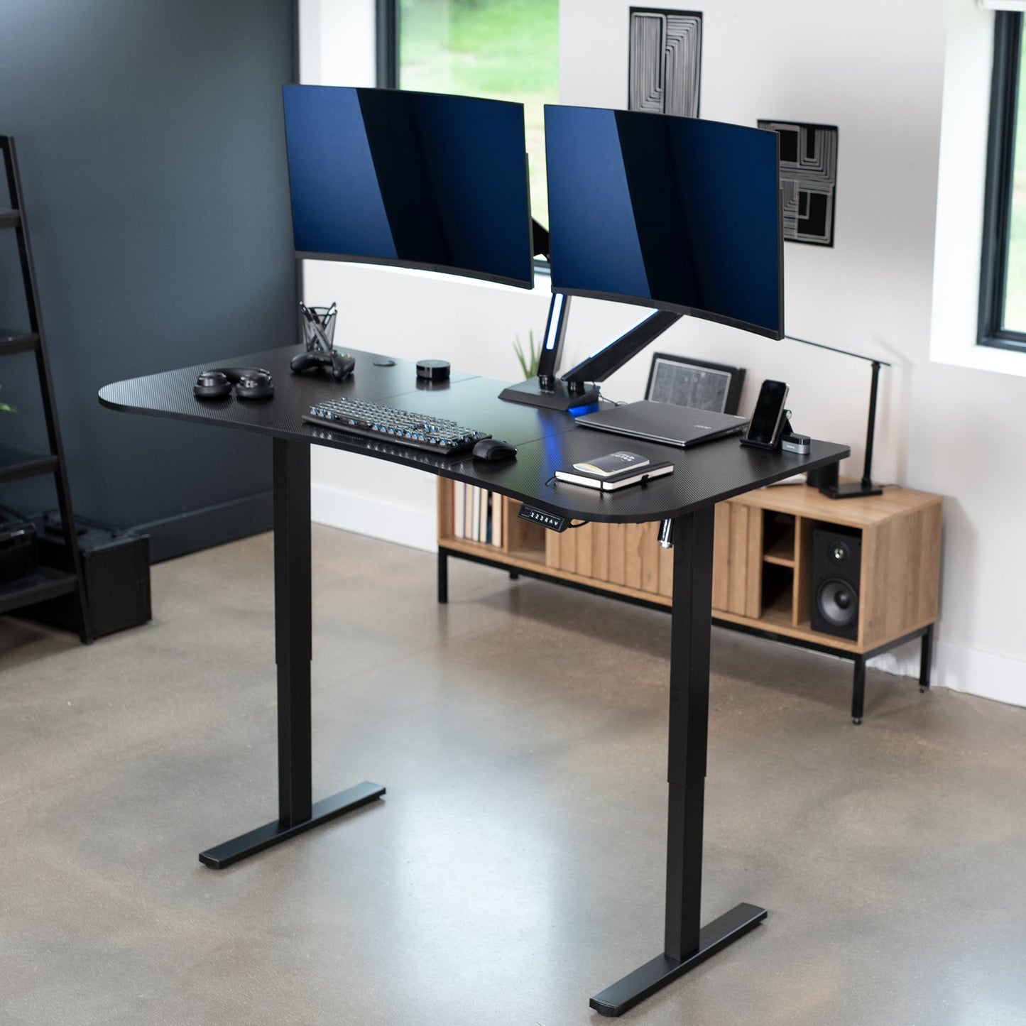 Spacious 63" x 32" Electric Height Adjustable Desk with Convenient Push Button Memory Control