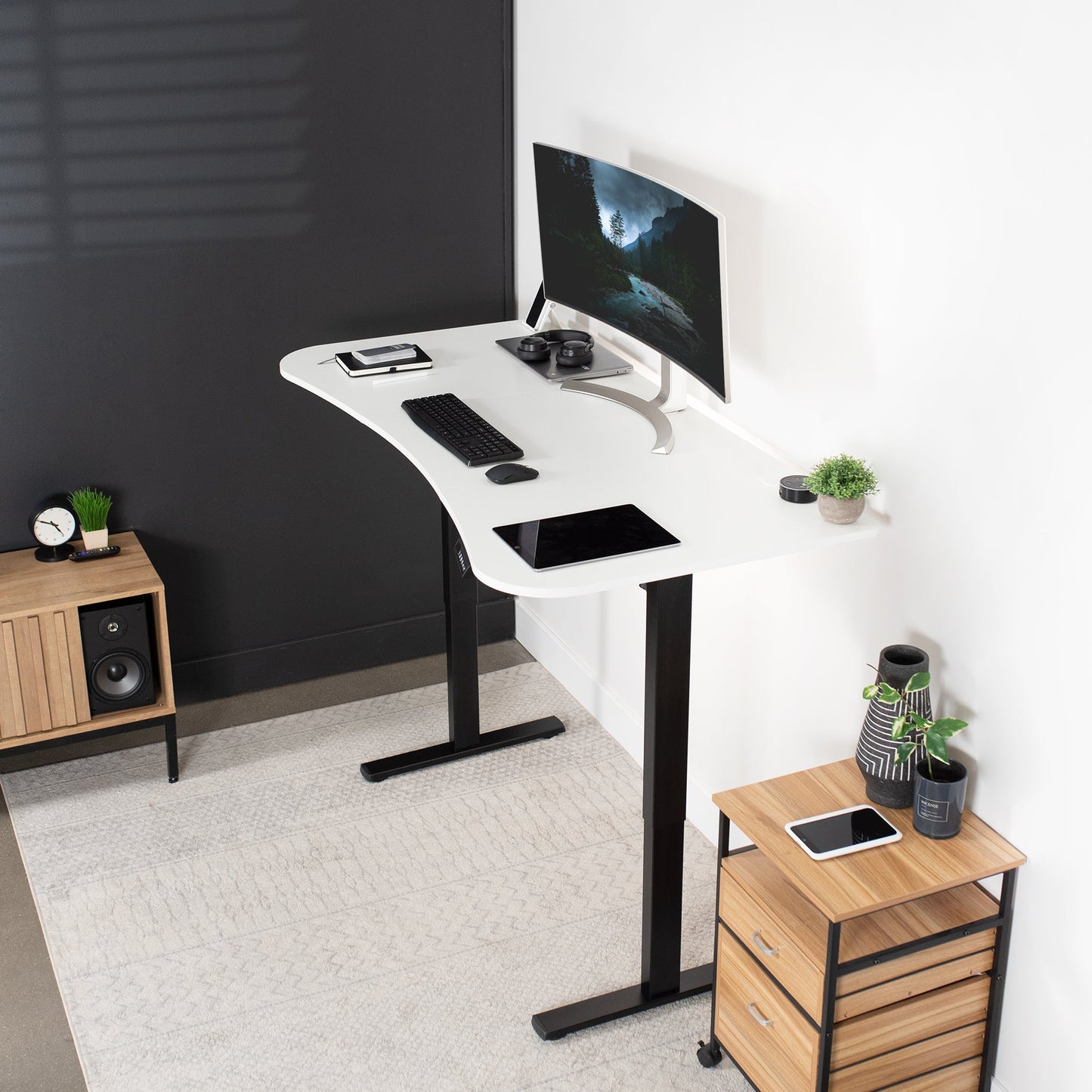 Spacious 63" x 32" Electric Height Adjustable Desk with Convenient Push Button Memory Control