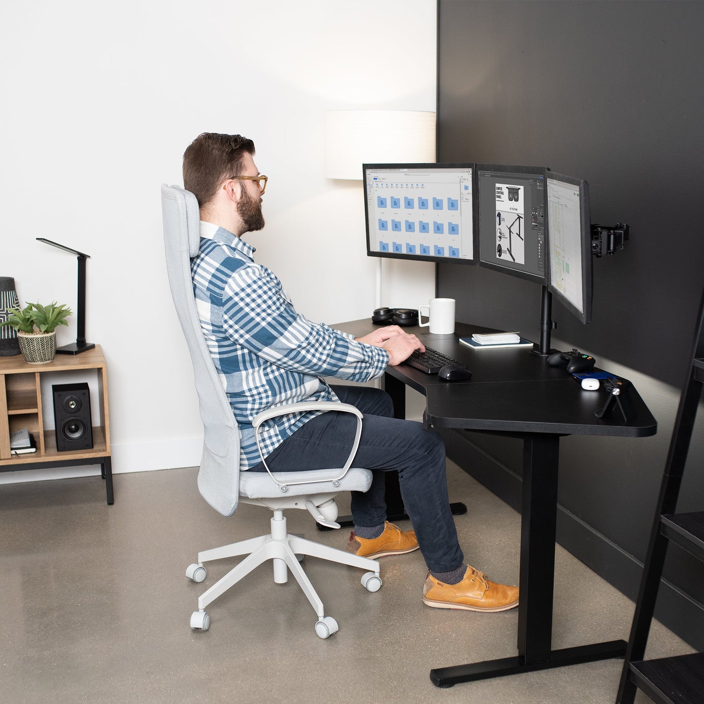 Spacious 71" x 24" Wing-Shaped Electric Standing Desk with Convenient Push Button Memory Control