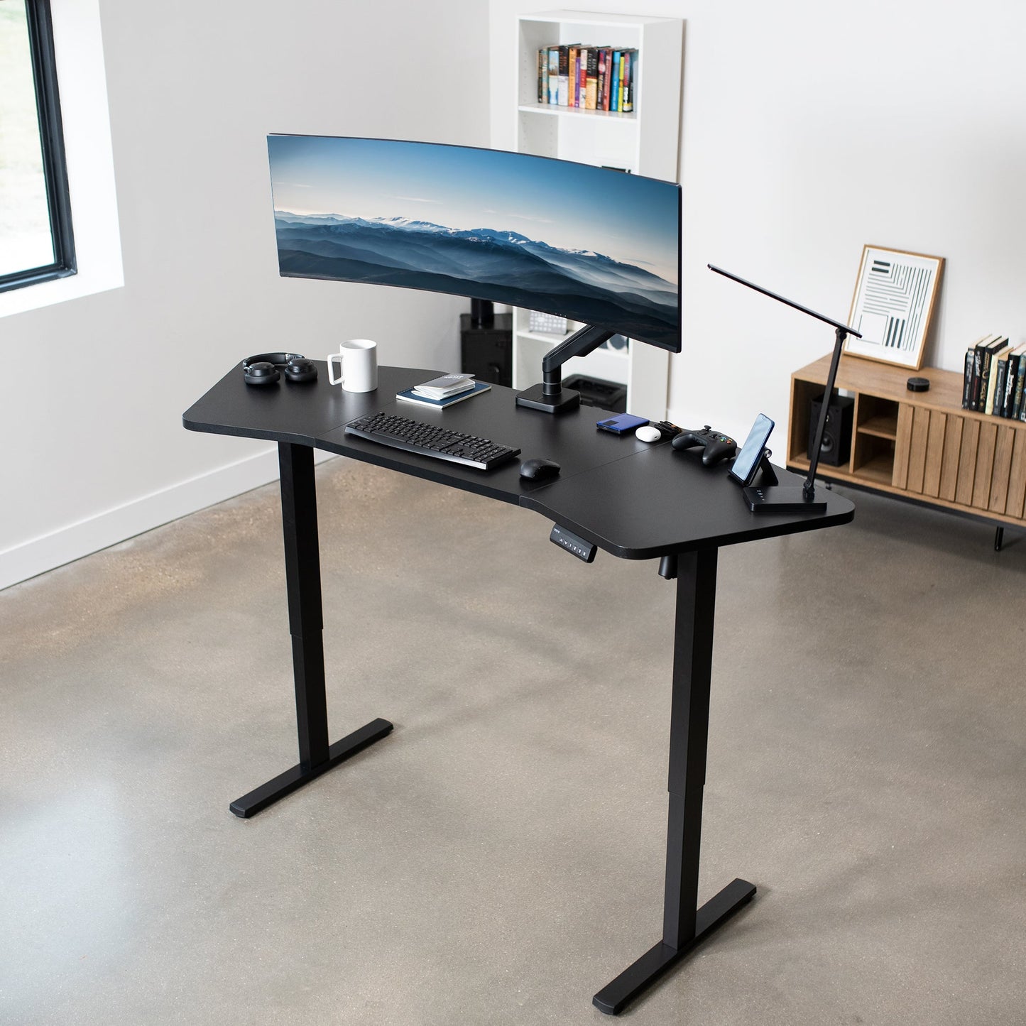 Spacious 71" x 24" Wing-Shaped Electric Standing Desk with Convenient Push Button Memory Control