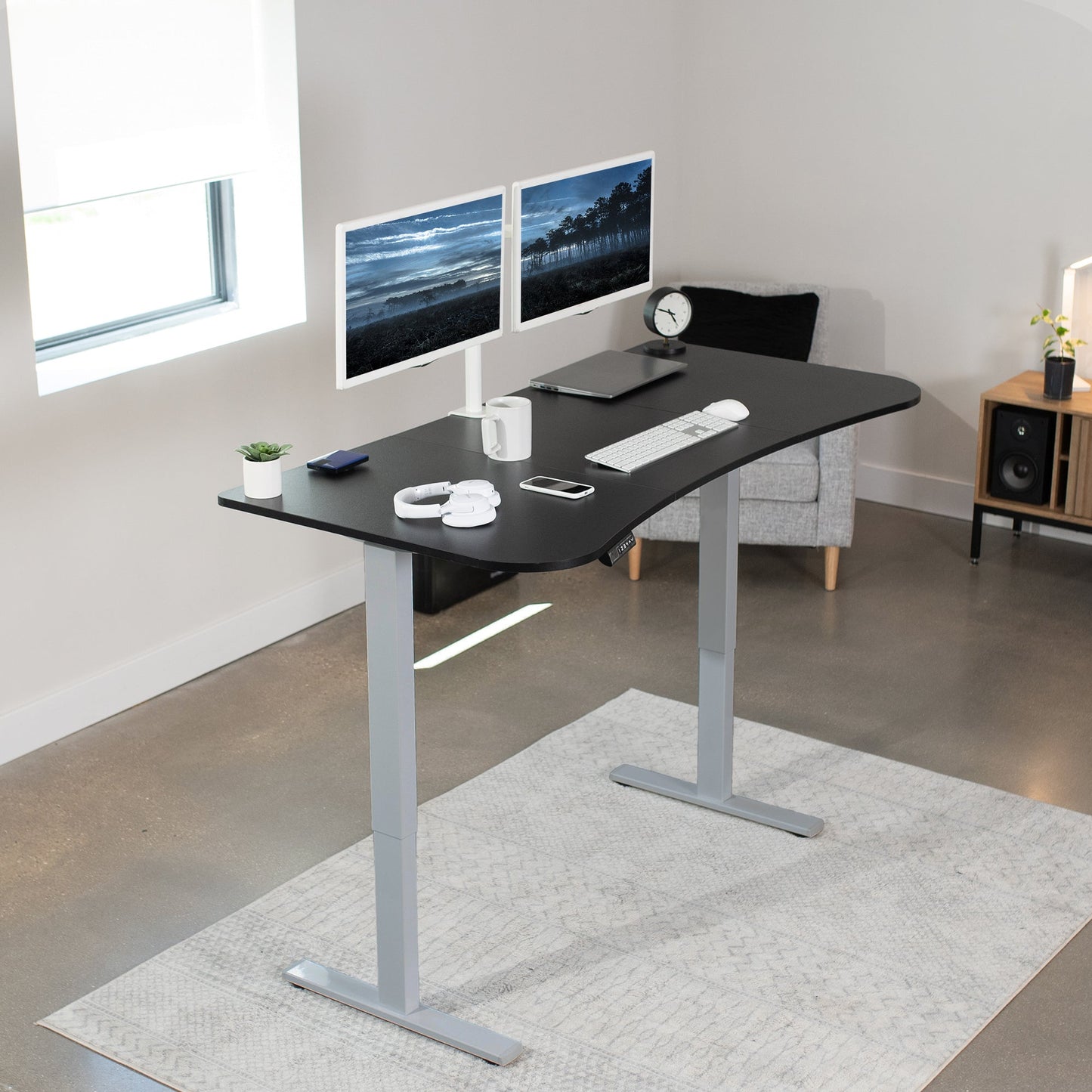 Spacious 63" x 32" Electric Height Adjustable Desk with Convenient Push Button Memory Control