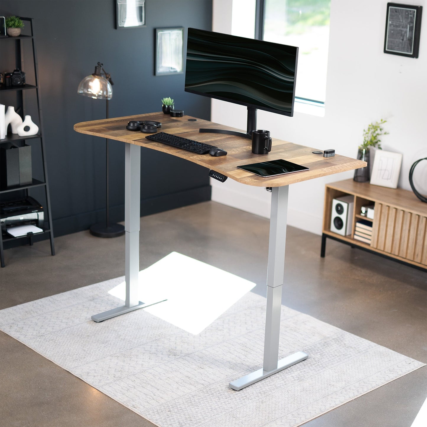 Spacious 63" x 32" Electric Height Adjustable Desk with Convenient Push Button Memory Control