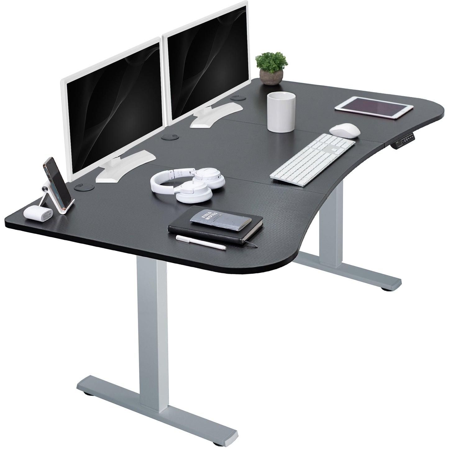 Spacious 63" x 32" Electric Height Adjustable Desk with Convenient Push Button Memory Control