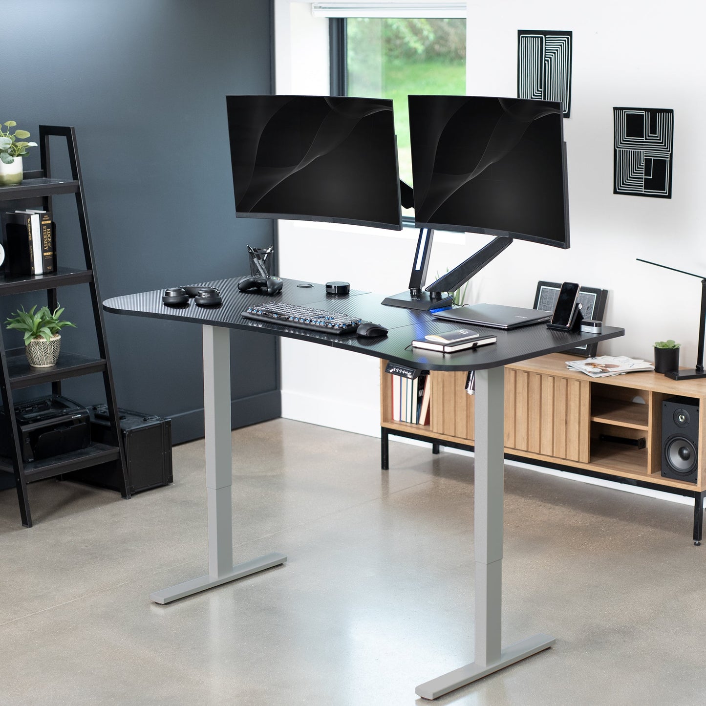 Spacious 63" x 32" Electric Height Adjustable Desk with Convenient Push Button Memory Control