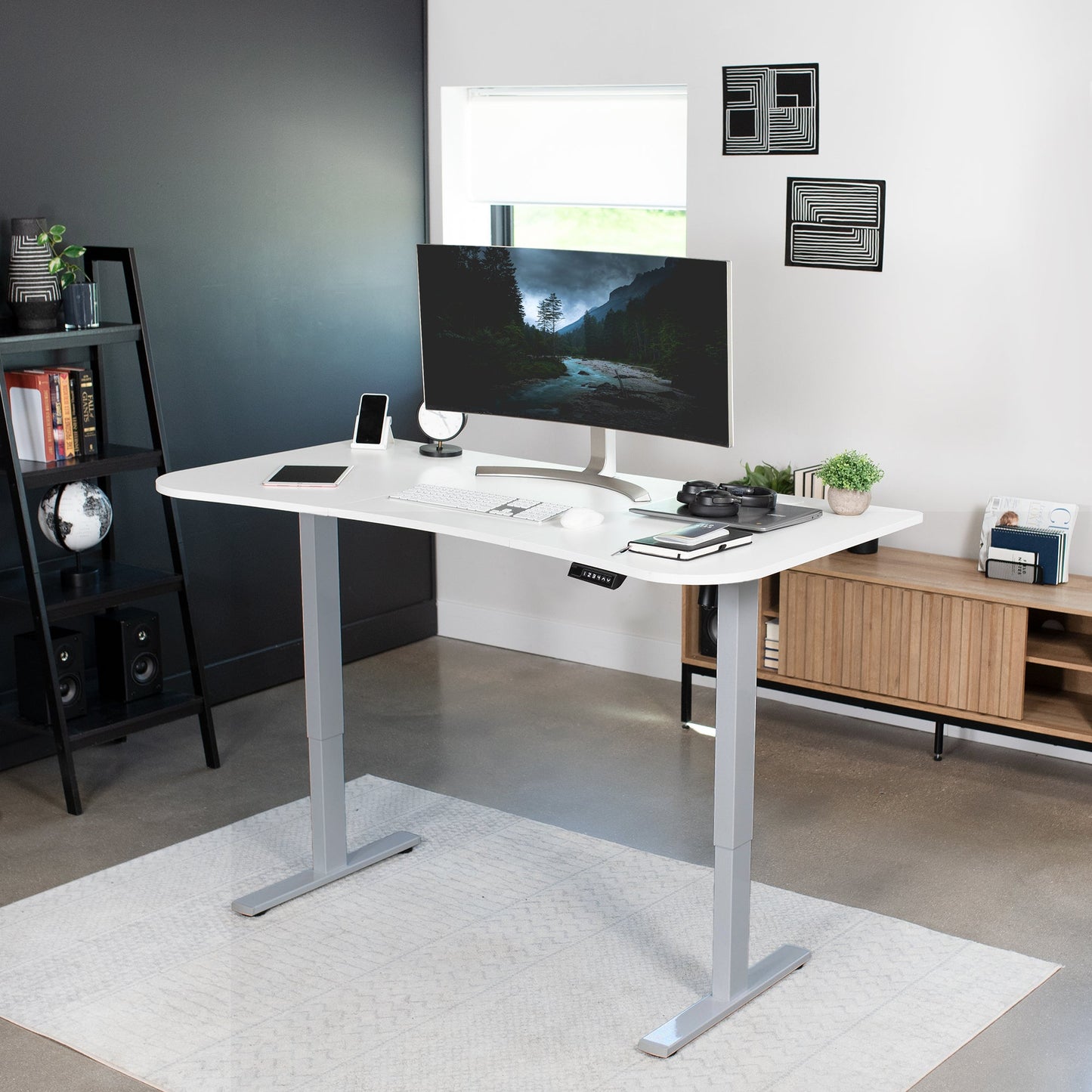 Spacious 63" x 32" Electric Height Adjustable Desk with Convenient Push Button Memory Control