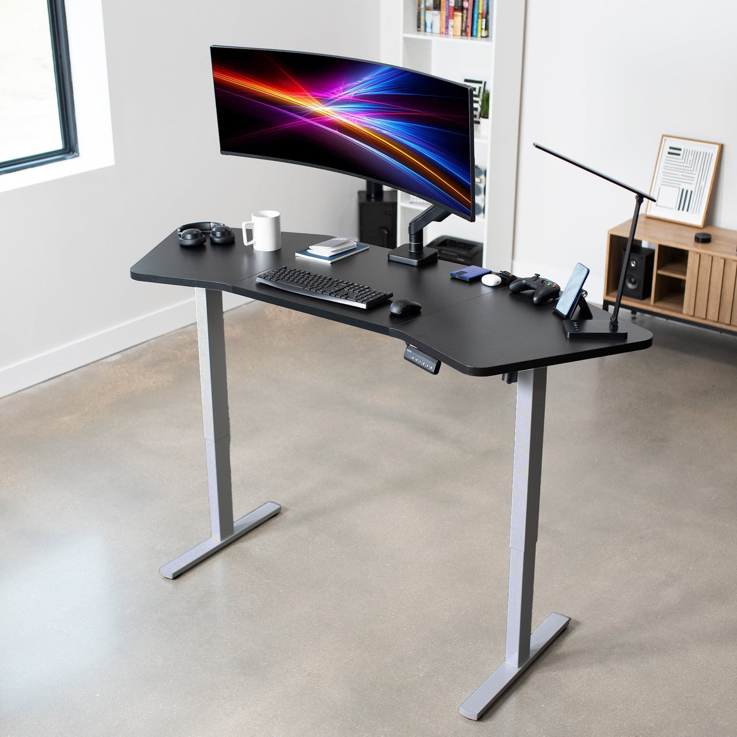 Spacious 71" x 24" Wing-Shaped Electric Standing Desk with Convenient Push Button Memory Control