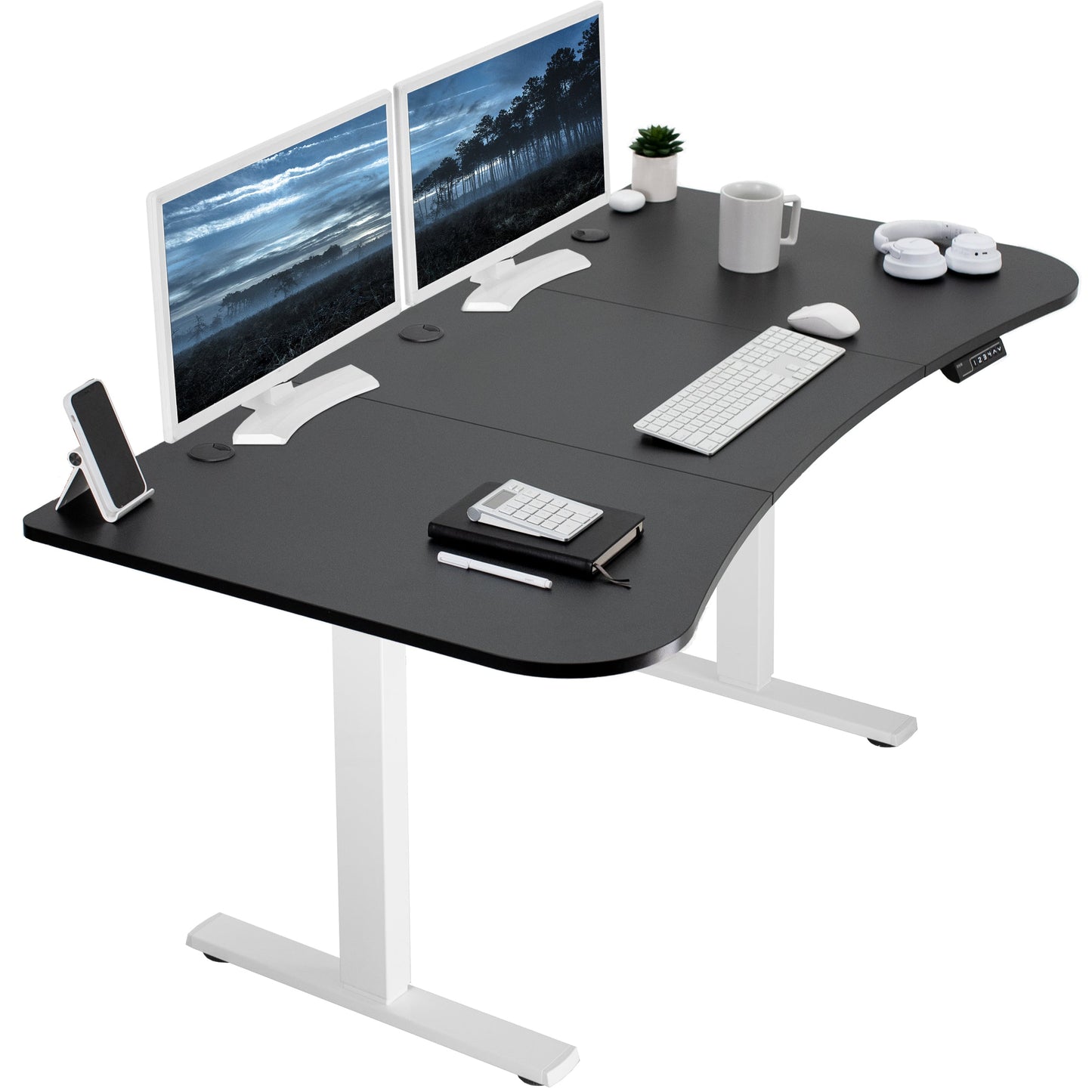 Spacious 63" x 32" Electric Height Adjustable Desk with Convenient Push Button Memory Control