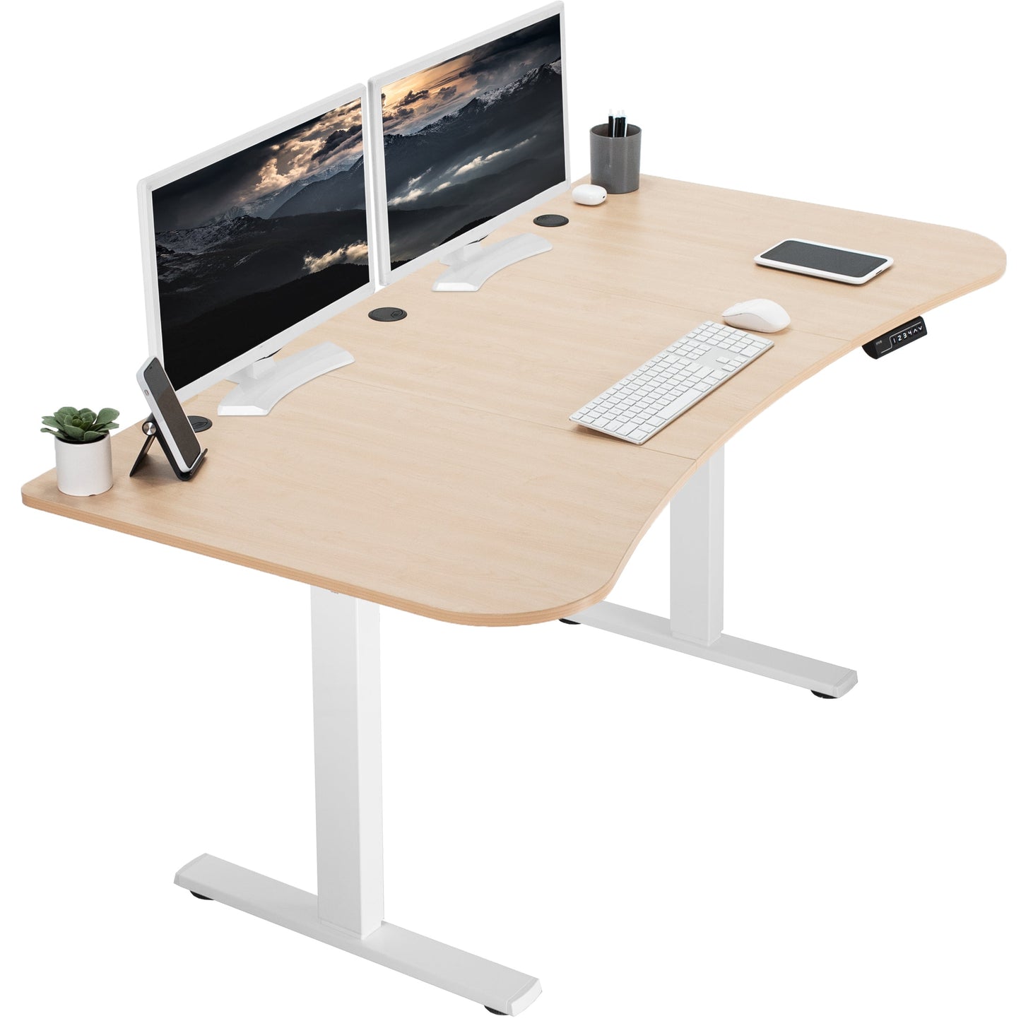 Spacious 63" x 32" Electric Height Adjustable Desk with Convenient Push Button Memory Control