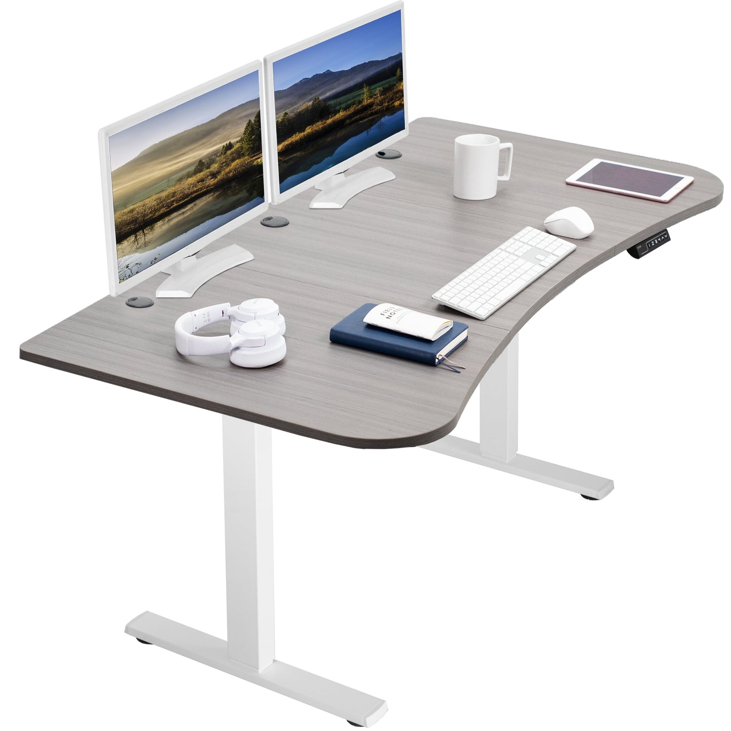 Spacious 63" x 32" Electric Height Adjustable Desk with Convenient Push Button Memory Control