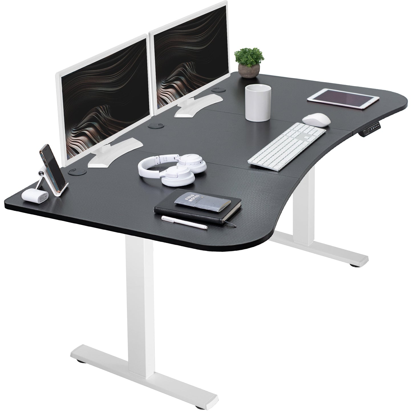 Spacious 63" x 32" Electric Height Adjustable Desk with Convenient Push Button Memory Control