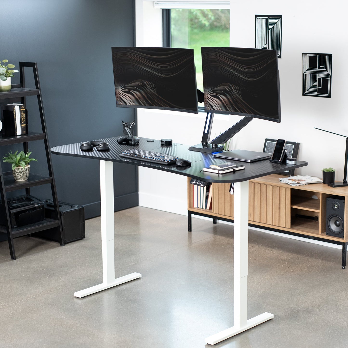 Spacious 63" x 32" Electric Height Adjustable Desk with Convenient Push Button Memory Control