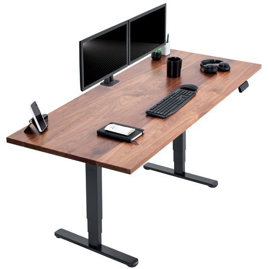 Stylish Solid Walnut & Black Electric Standing Desk - 71" x 30