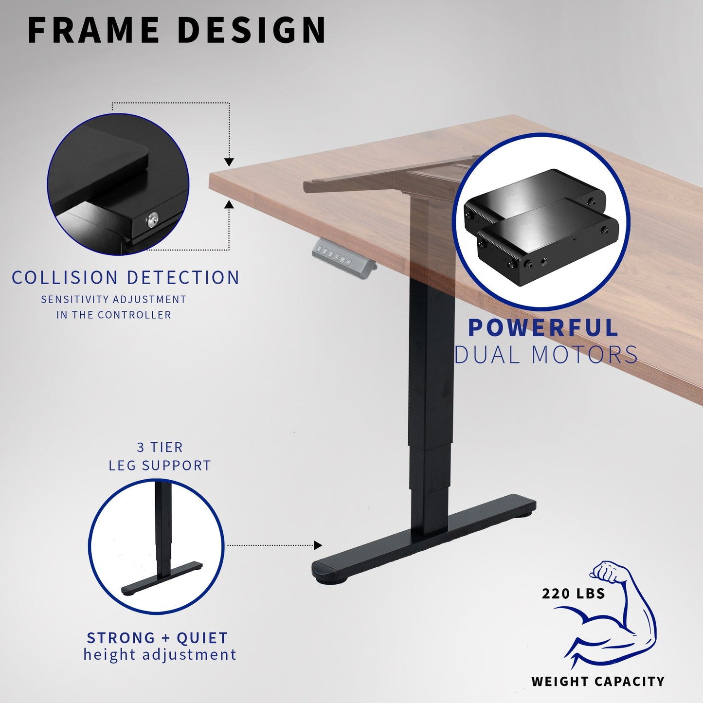 Stylish Solid Walnut & Black Electric Standing Desk - 71" x 30