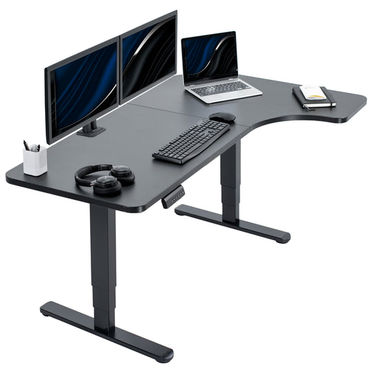 Sleek Black Reversible Corner Electric Desk - Spacious 58" x 35" with Dual Motor Height Adjustment