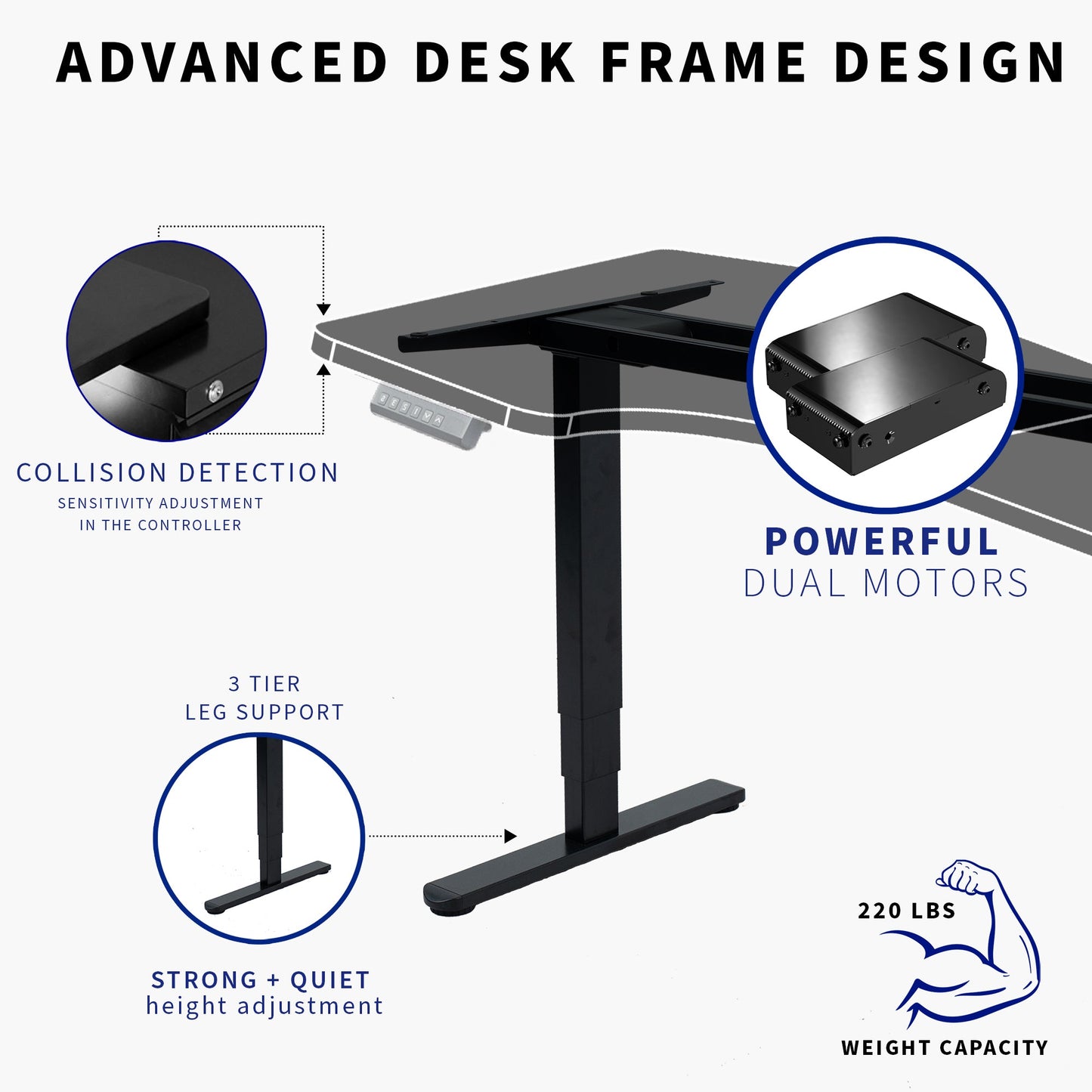 Sleek Black Reversible Corner Electric Desk - Spacious 58" x 35" with Dual Motor Height Adjustment