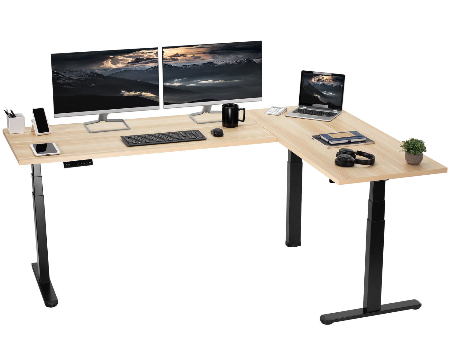 Stylish L-Shaped Electric Desk with Sleek Square Corner Design