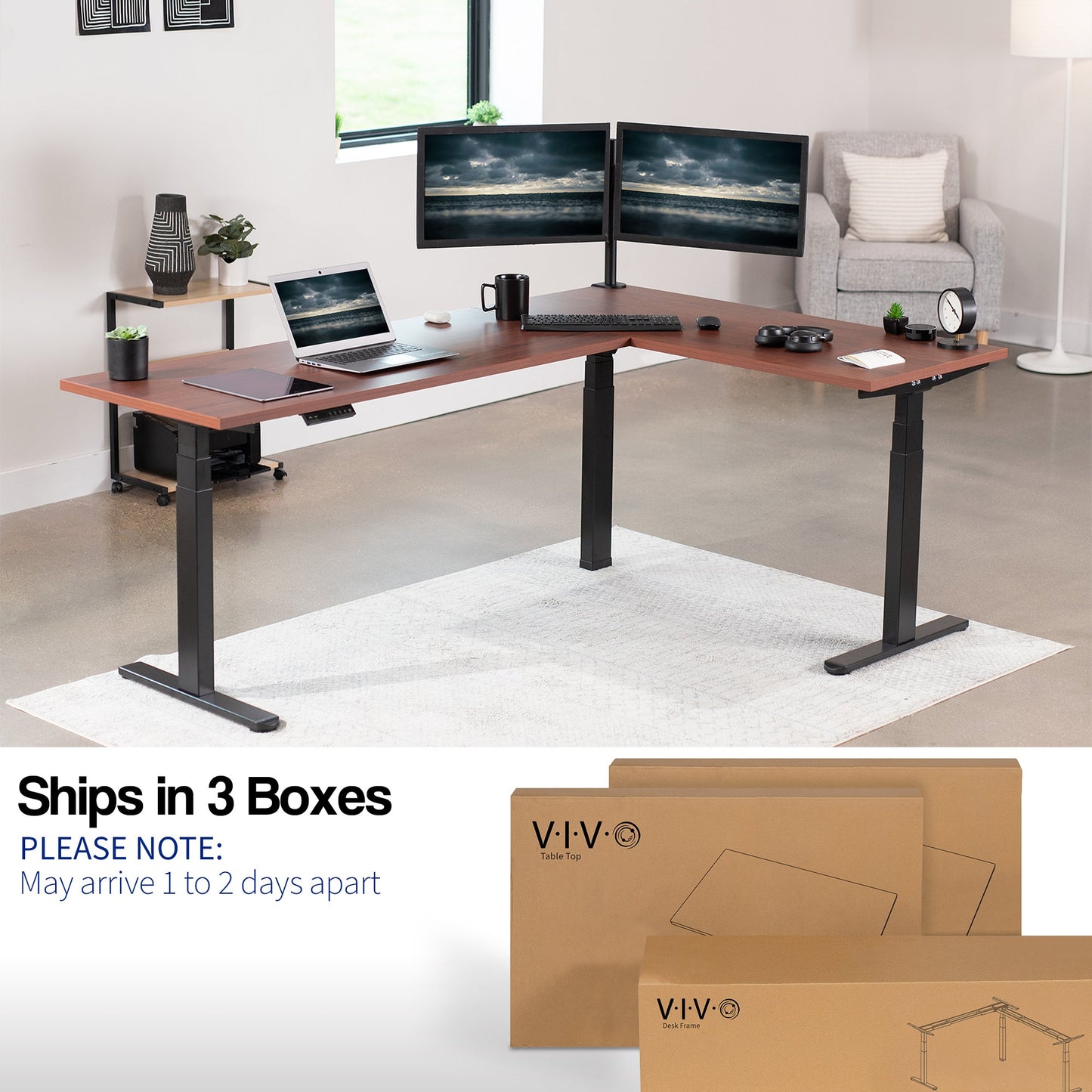 Stylish L-Shaped Electric Desk with Sleek Square Corner Design