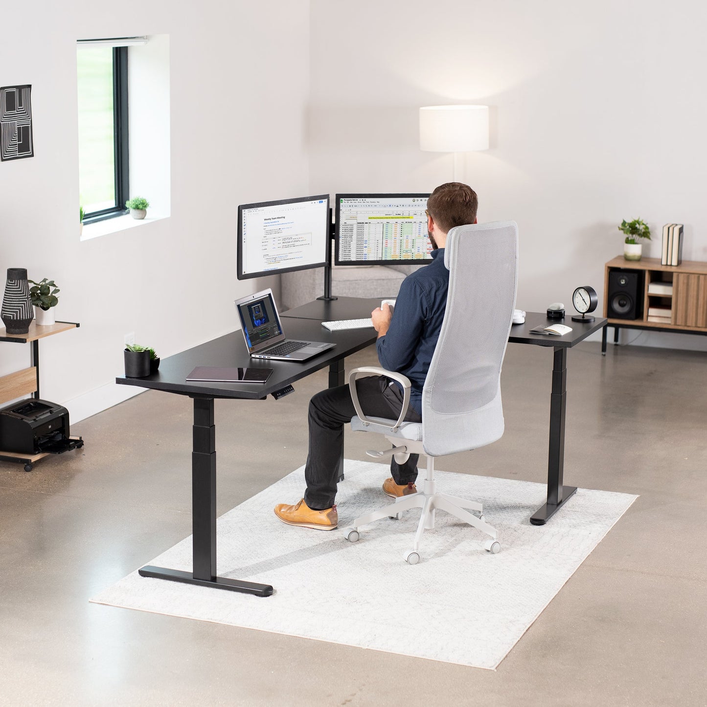 Stylish L-Shaped Electric Desk with Sleek Square Corner Design