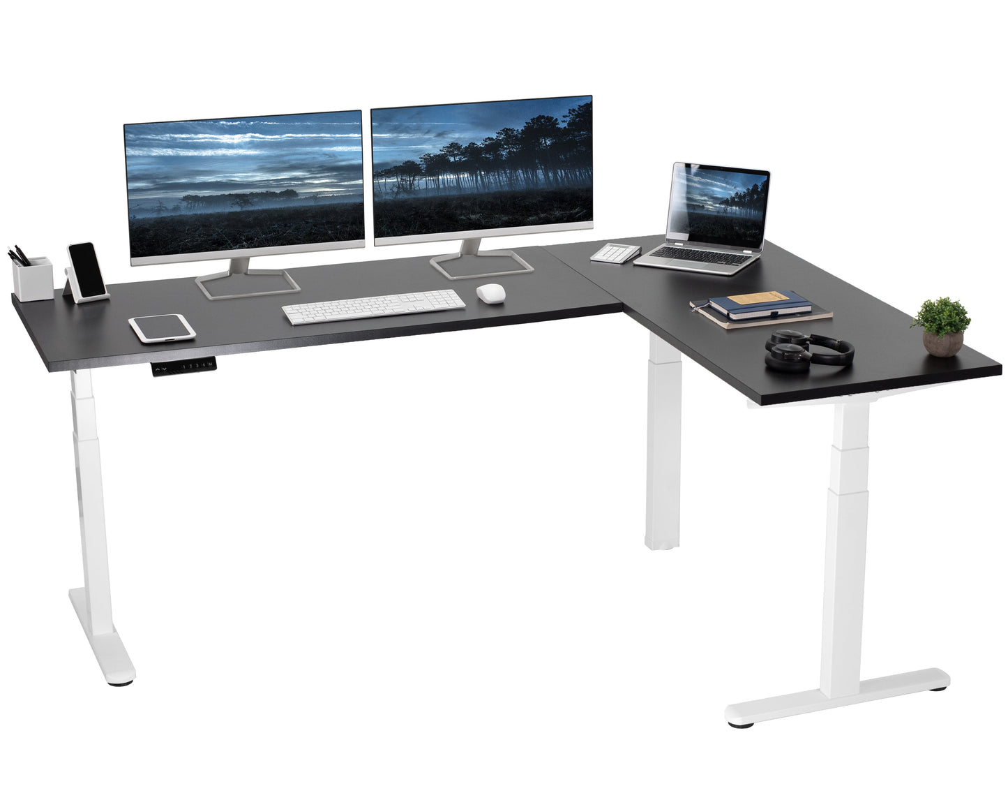 Stylish L-Shaped Electric Desk with Sleek Square Corner Design