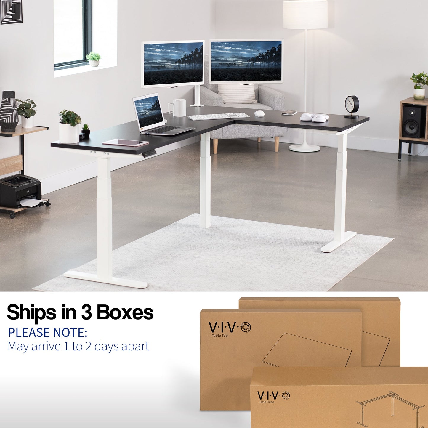 Stylish L-Shaped Electric Desk with Sleek Square Corner Design