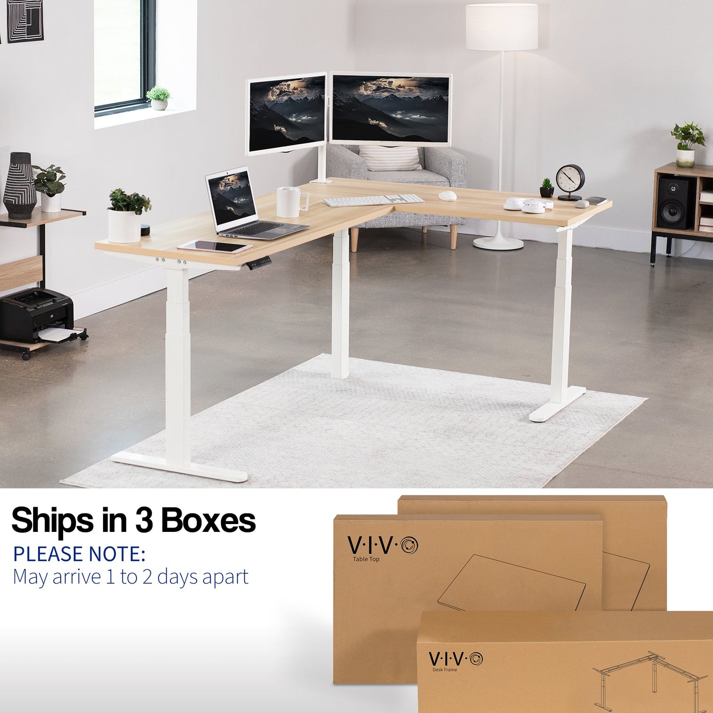 Stylish L-Shaped Electric Desk with Sleek Square Corner Design