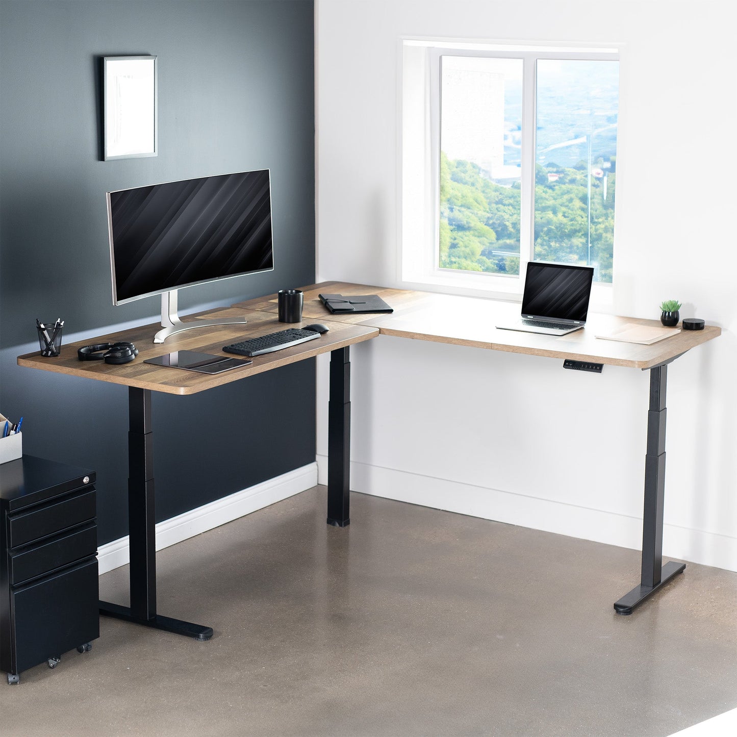 Sleek 77" x 71" Corner Electric Desk with User-Friendly Push Button Memory Control