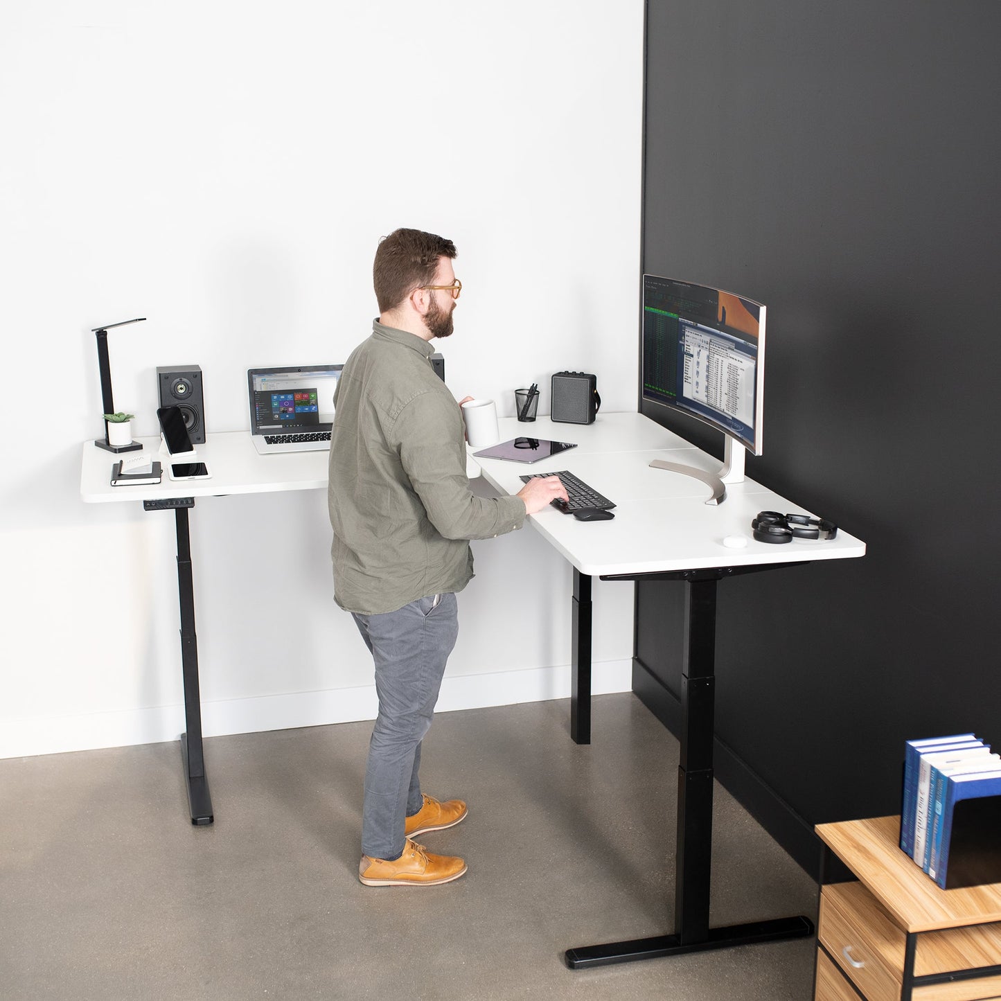 Sleek 77" x 71" Corner Electric Desk with User-Friendly Push Button Memory Control