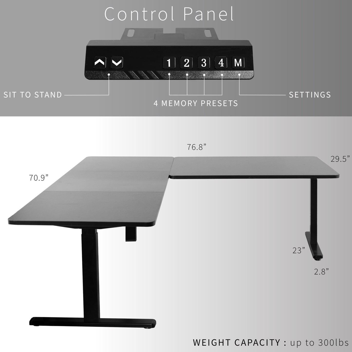 Sleek 77" x 71" Corner Electric Desk with User-Friendly Push Button Memory Control