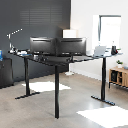 Sleek 77" x 71" Corner Electric Desk with User-Friendly Push Button Memory Control