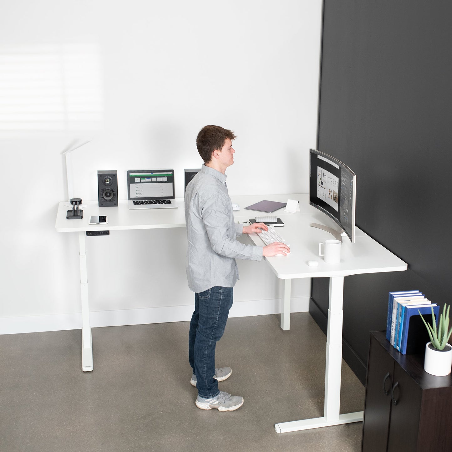 Sleek 77" x 71" Corner Electric Desk with User-Friendly Push Button Memory Control