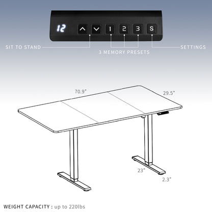 Expansive Dual Motor Electric Standing Desk - 71" x 30" for Easy Height Adjustment