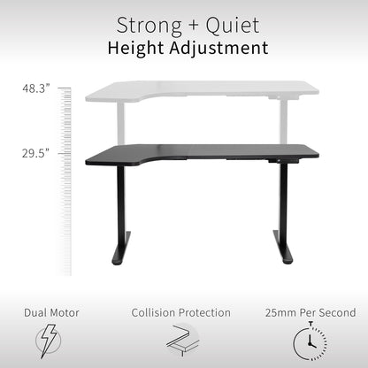 Sleek Black 58" x 35" Dual Motor Corner Electric Desk with Convenient Push Button Memory Control