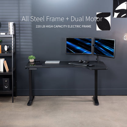 Sleek Black 58" x 35" Dual Motor Corner Electric Desk with Convenient Push Button Memory Control