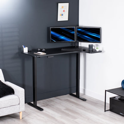 Sleek Black 58" x 35" Dual Motor Corner Electric Desk with Convenient Push Button Memory Control