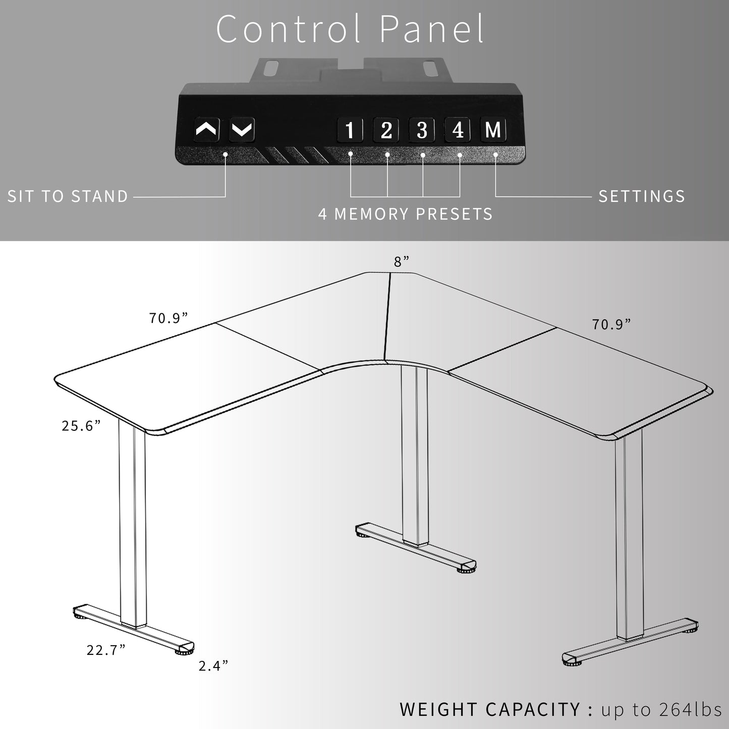 Ergonomic Curved Corner Electric Desk with Triple Motors & One-Touch Memory Control